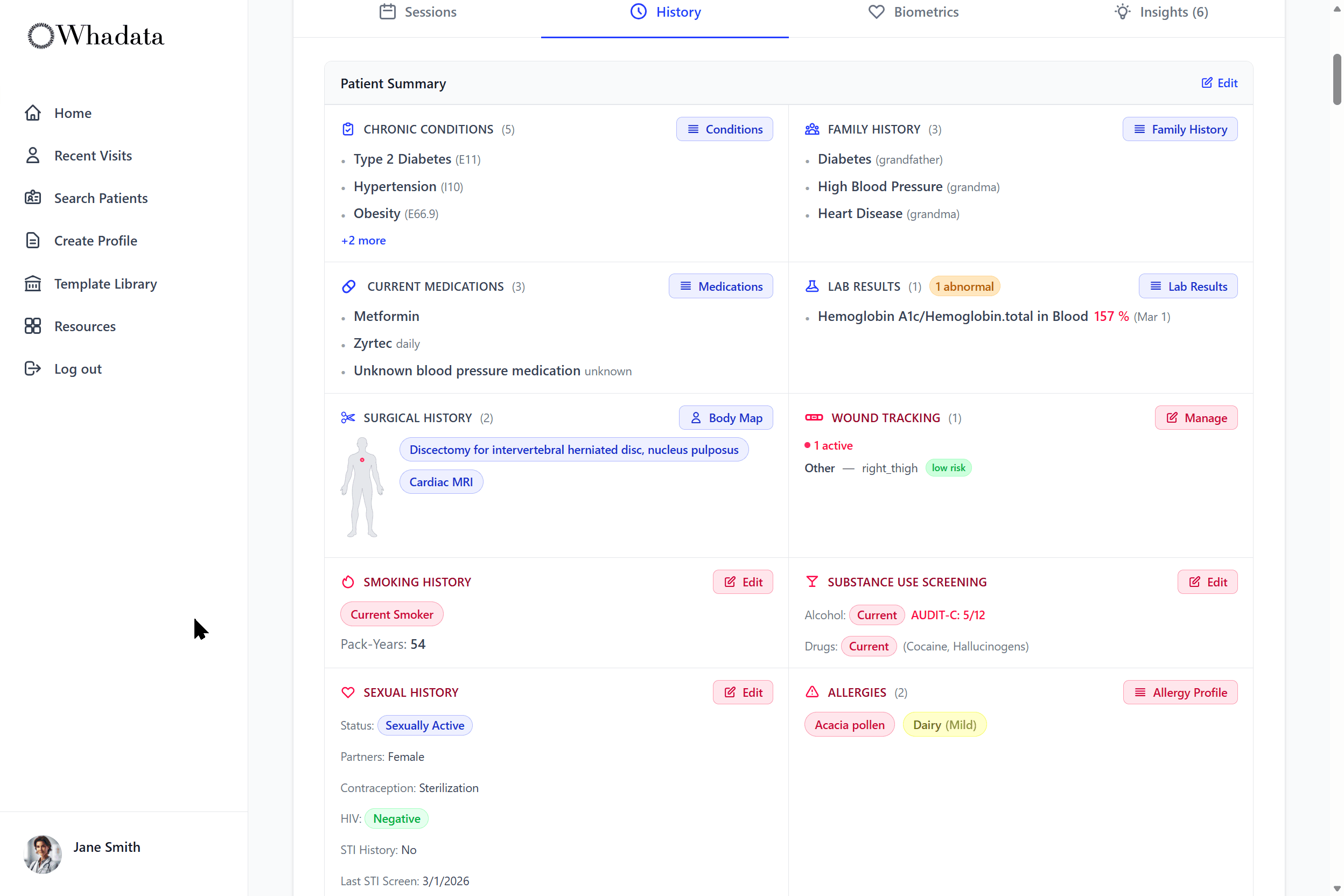 Whadata Insights - Patient summary view