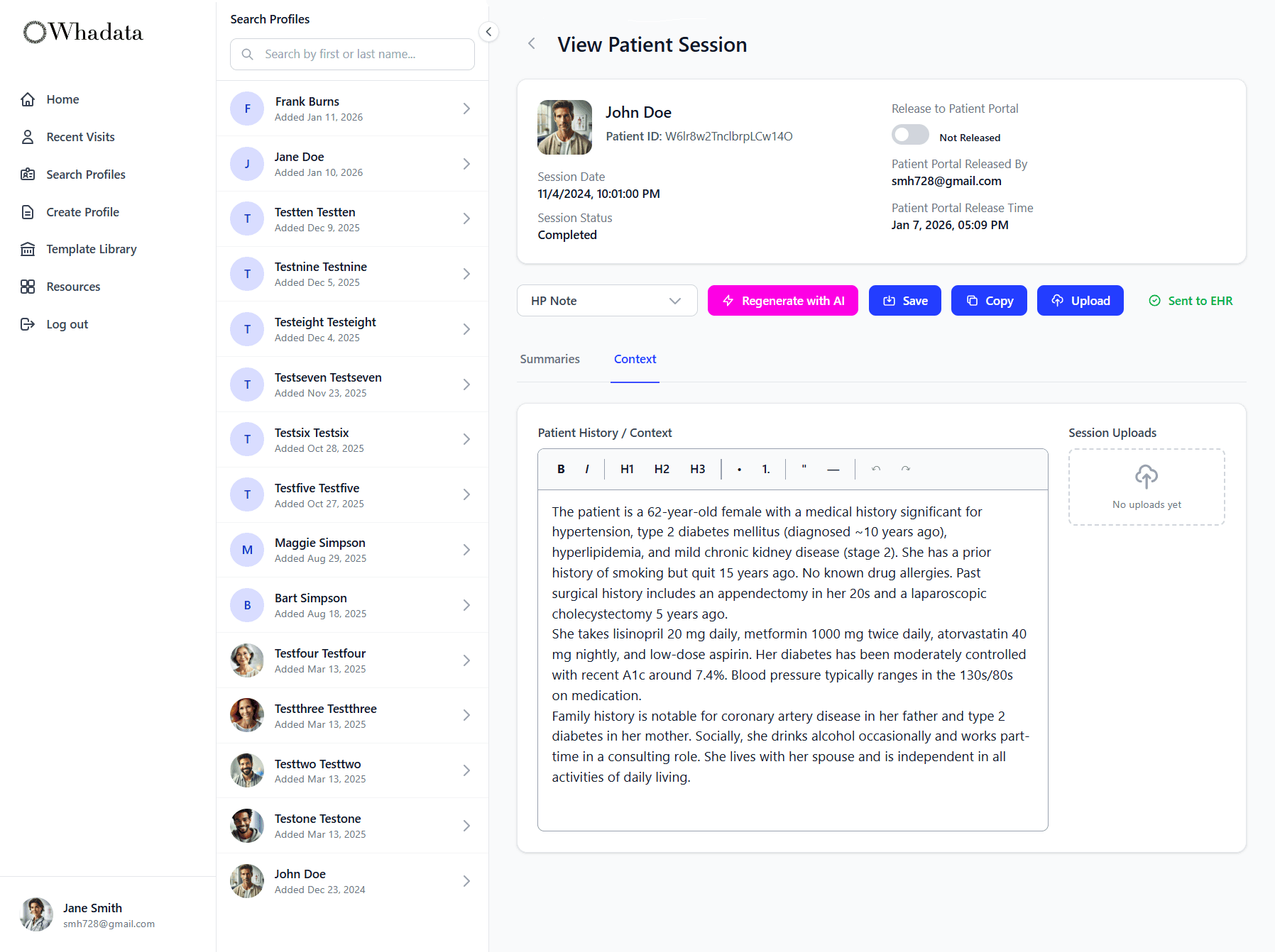 Whadata web app - Context view