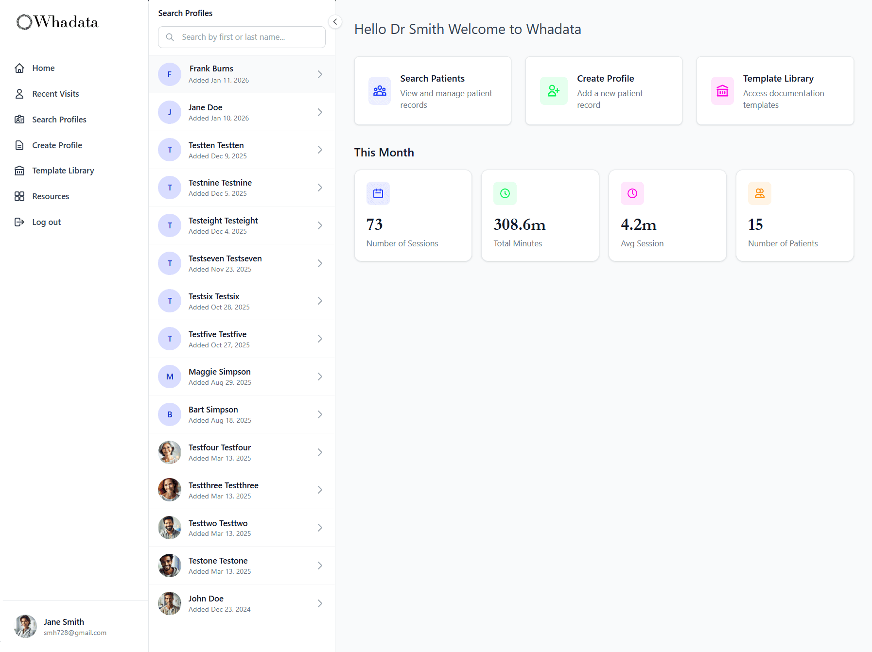 Whadata web app - Dashboard