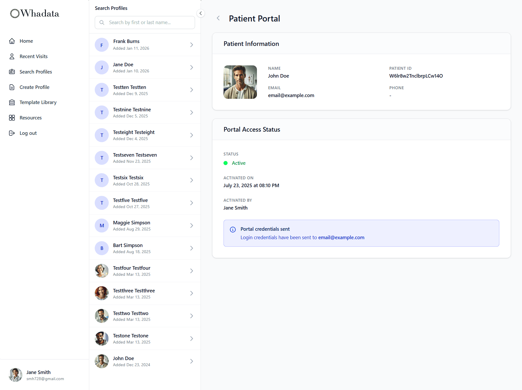 Whadata web app - Patient portal