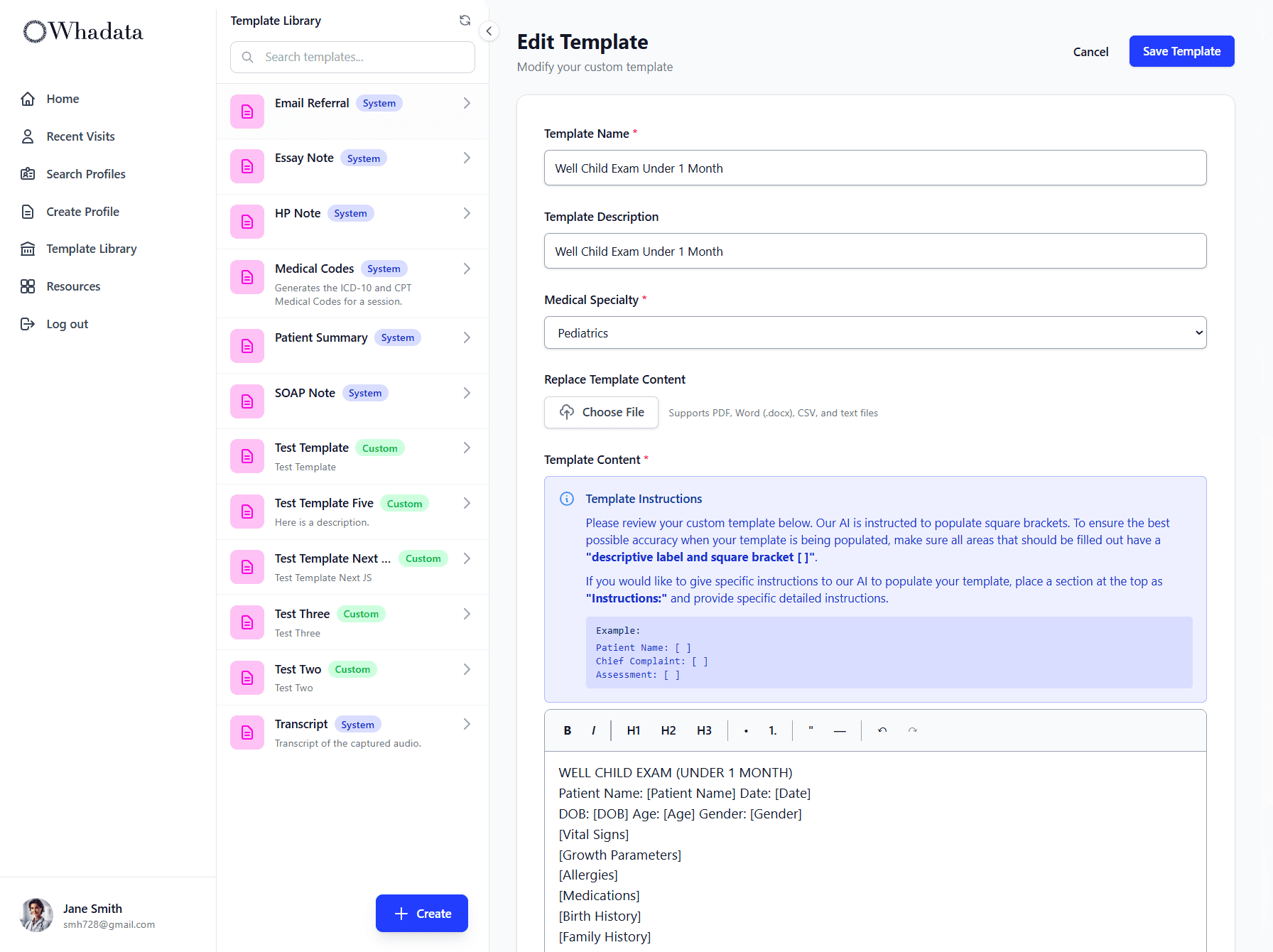 Whadata web app - Templates